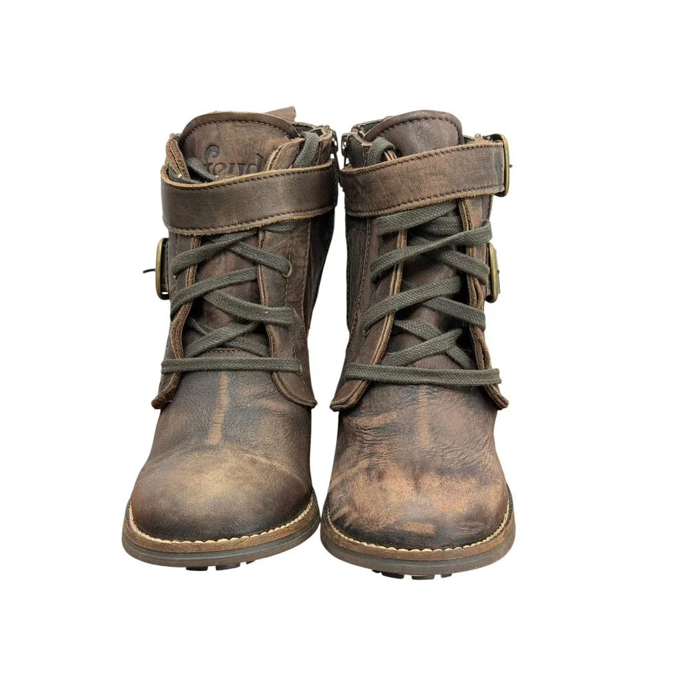 Free People Feud Britannia Steampunk Boots Women 7.5 Brown Western Leather NEW